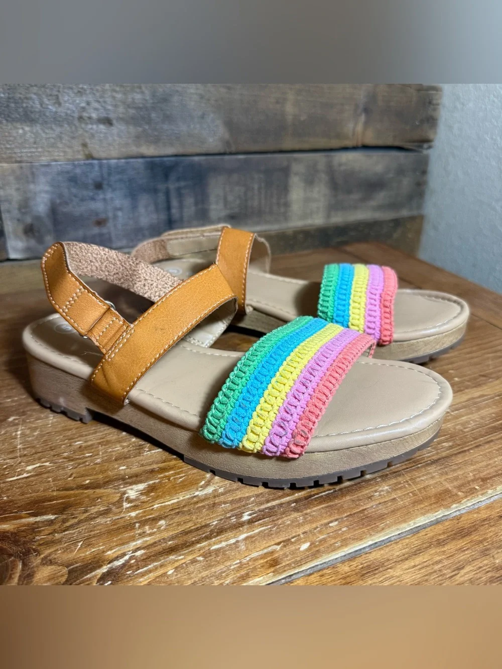 Cat & Jack Wedge Sandals Shoes Girls Sz 5 Ariana Rainbow Velcro Closure